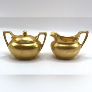Gold Encrusted Cream & Sugar Set German Porcelain c. 1930’s